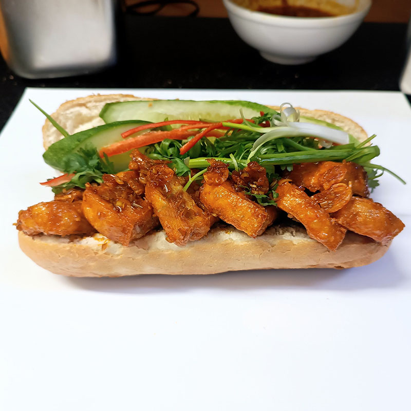 Tofu with annatto & mushroom pate